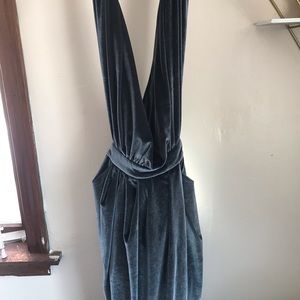 Velvet, grey, halter dress. House of CB